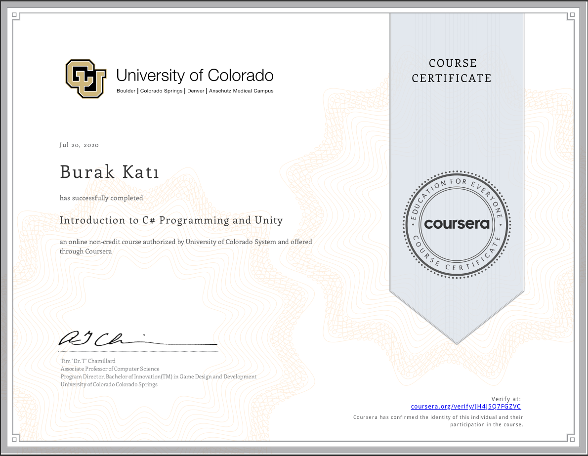 C# and Unity Certificate