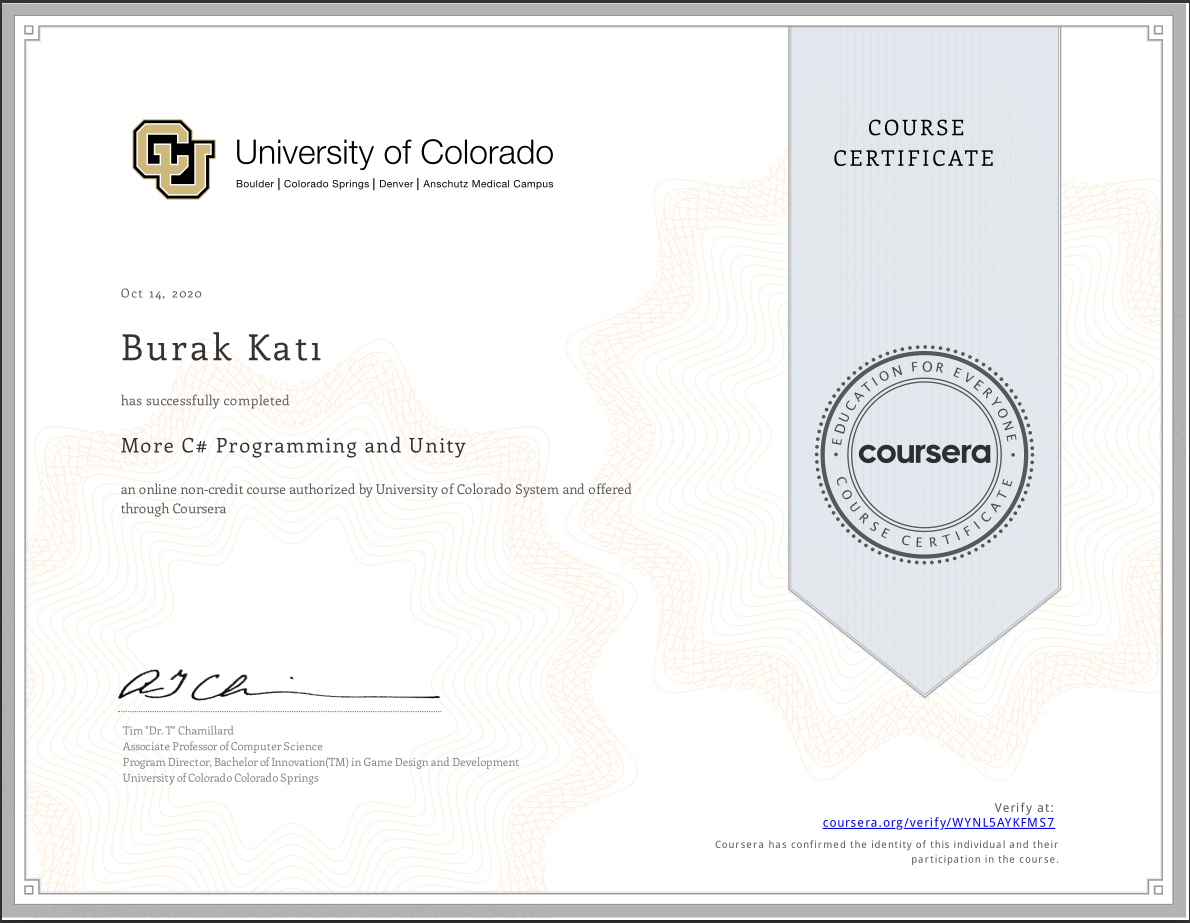 Advanced C# and Unity Certificate